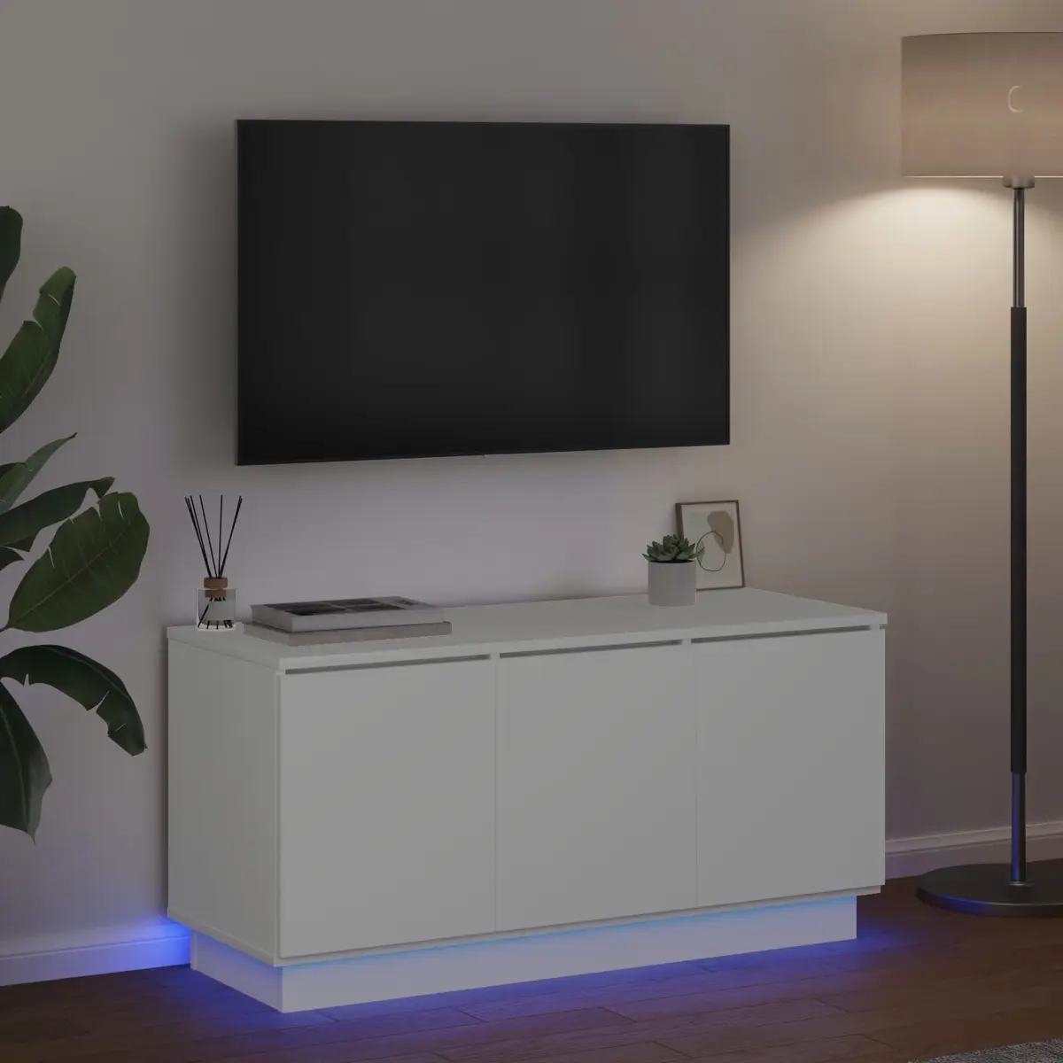 TV Cabinet Engineered Wood 100x38x49cm White Living Room Storage Unit LED