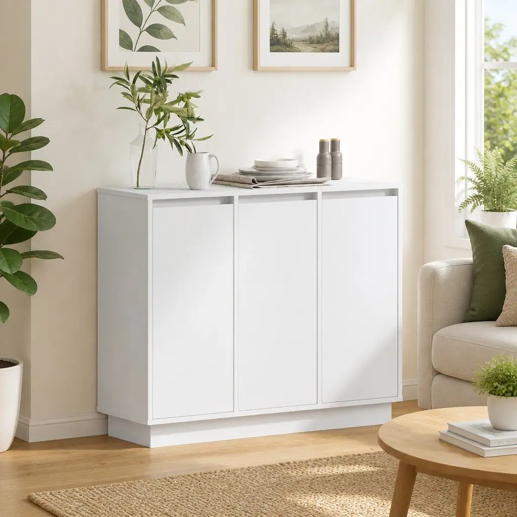LED Sideboard White 90 x 32 x 75 cm Storage Cabinet with Lights Modern Living