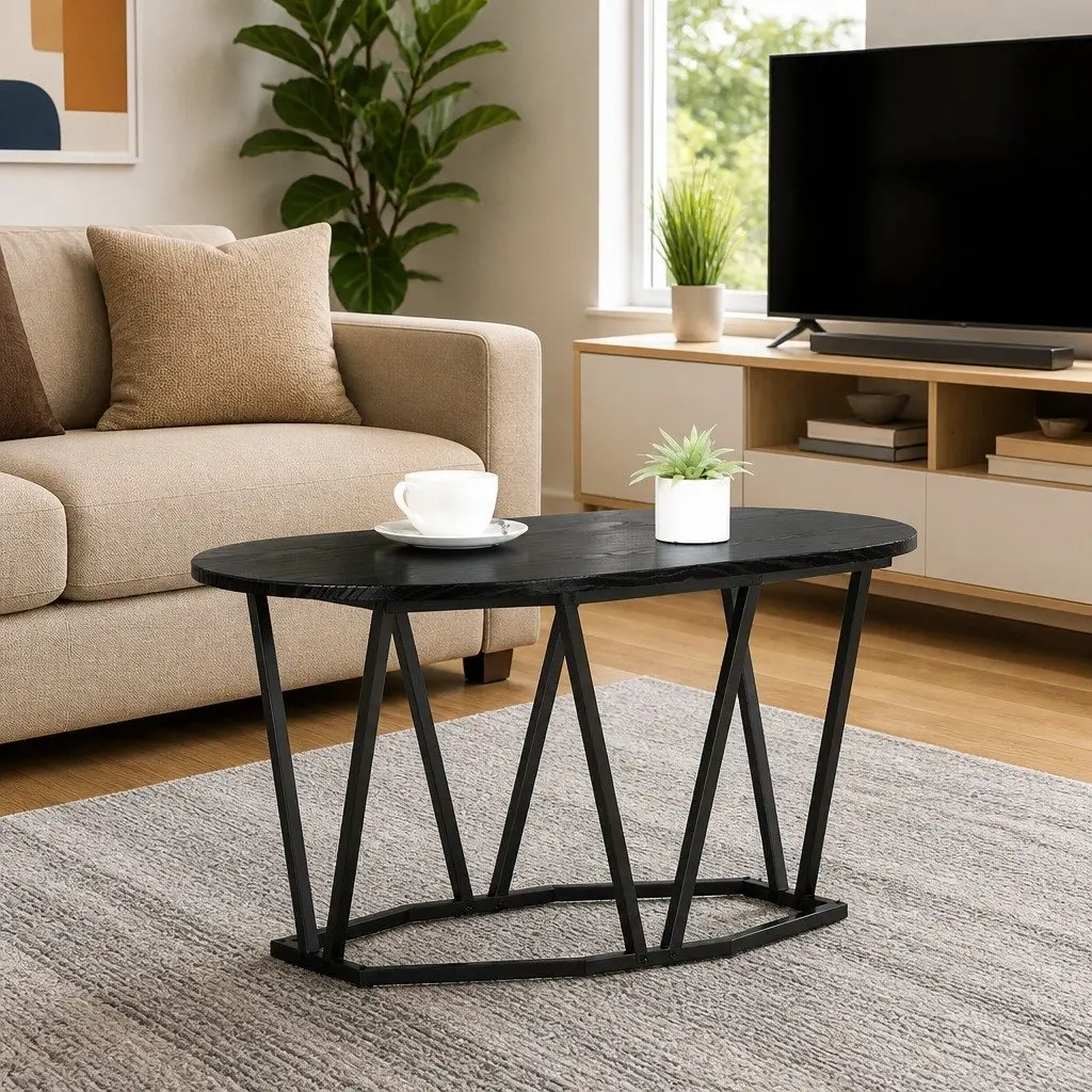 Oval Table Engineered Wood Black Industrial Modern 80x40x40.5cm