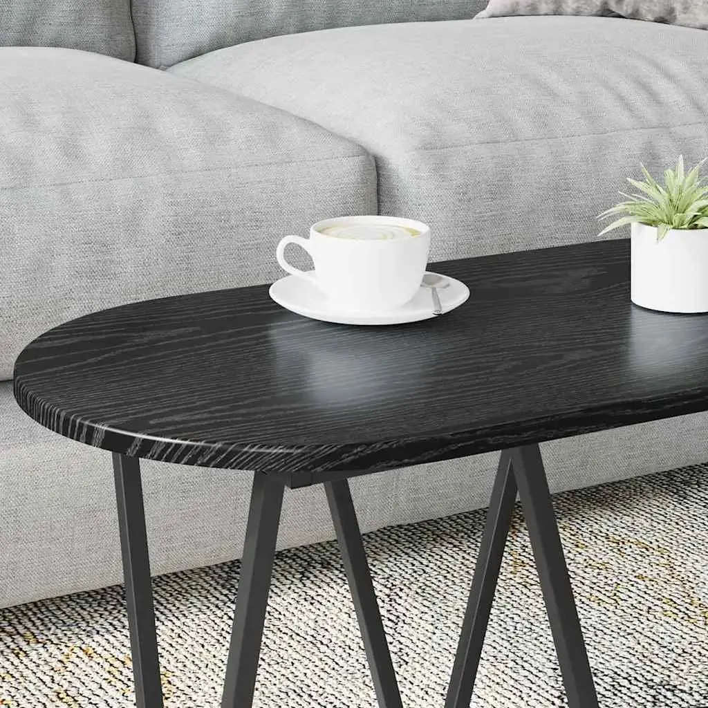 Oval Table Engineered Wood Black Industrial Modern 80x40x40.5cm