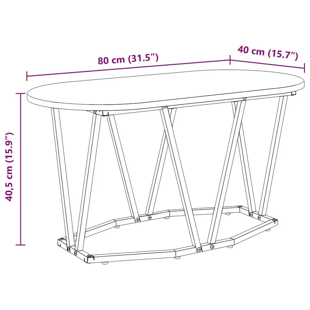 Oval Table Engineered Wood Black Industrial Modern 80x40x40.5cm