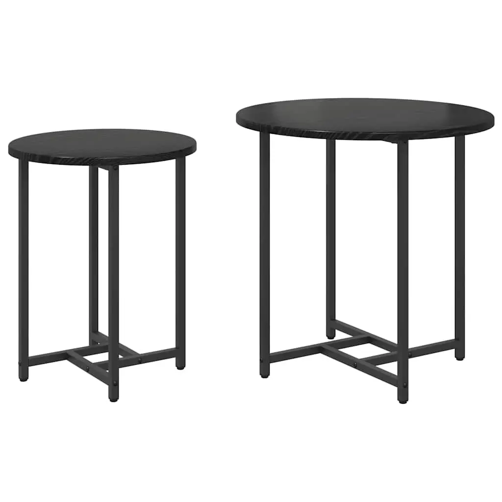 Nesting Side Table Set Engineered Wood Metal Frame Black 2 Piece