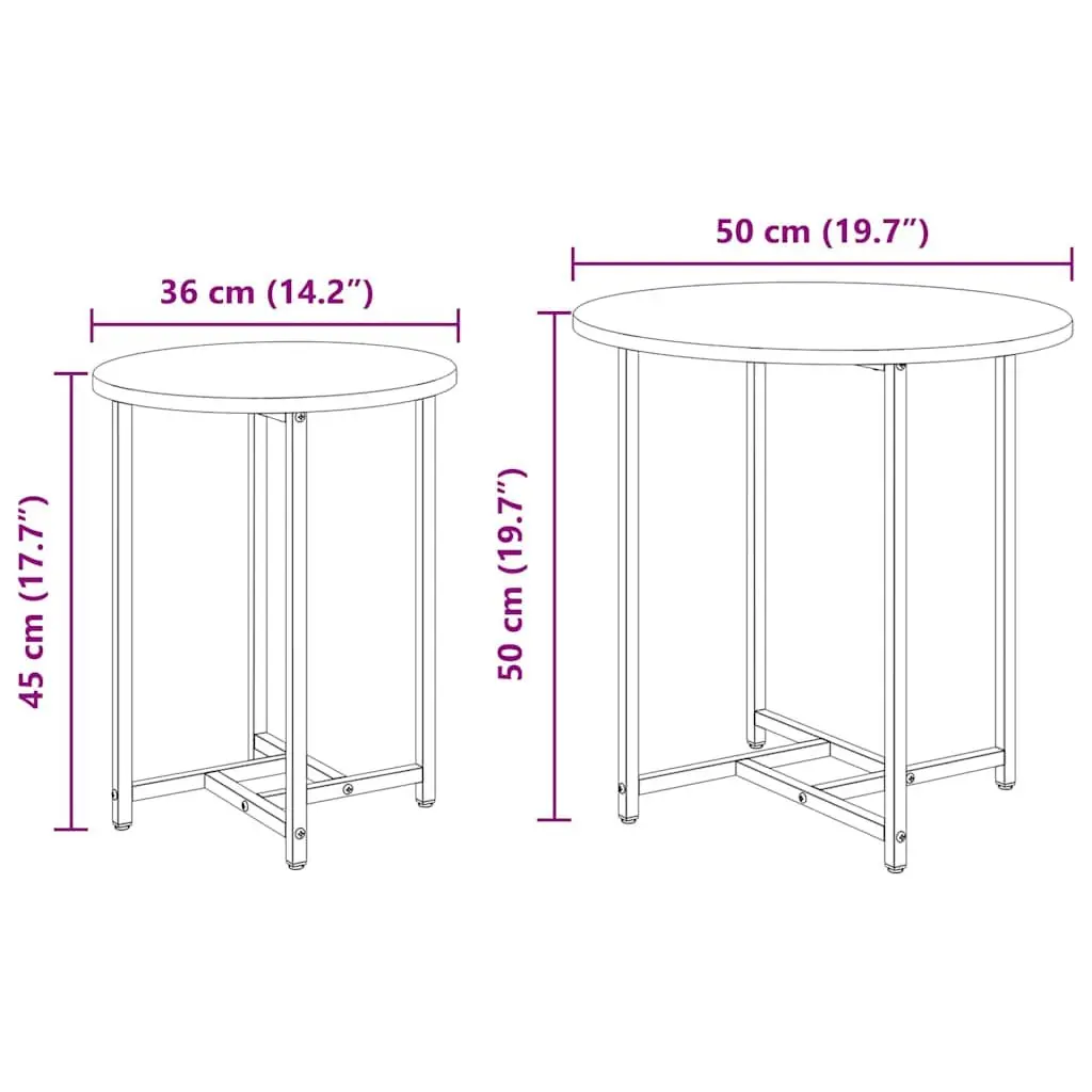 Nesting Side Table Set Engineered Wood Metal Frame Black 2 Piece