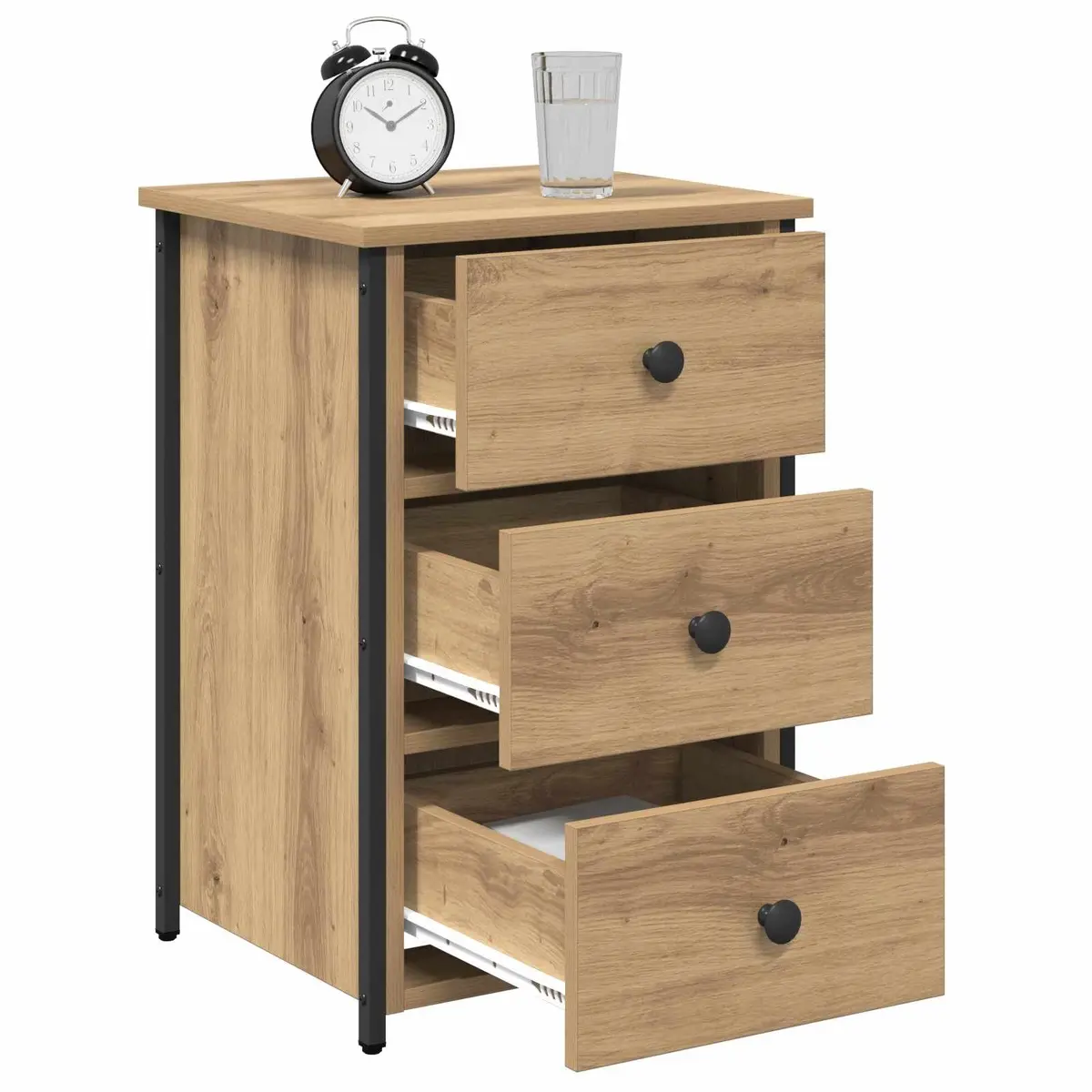 Brown Nightstand Storage Drawer 2 Piece Engineered Wood and Iron Frame 40 x 36 x 60 cm Modern Bedside Cabinet