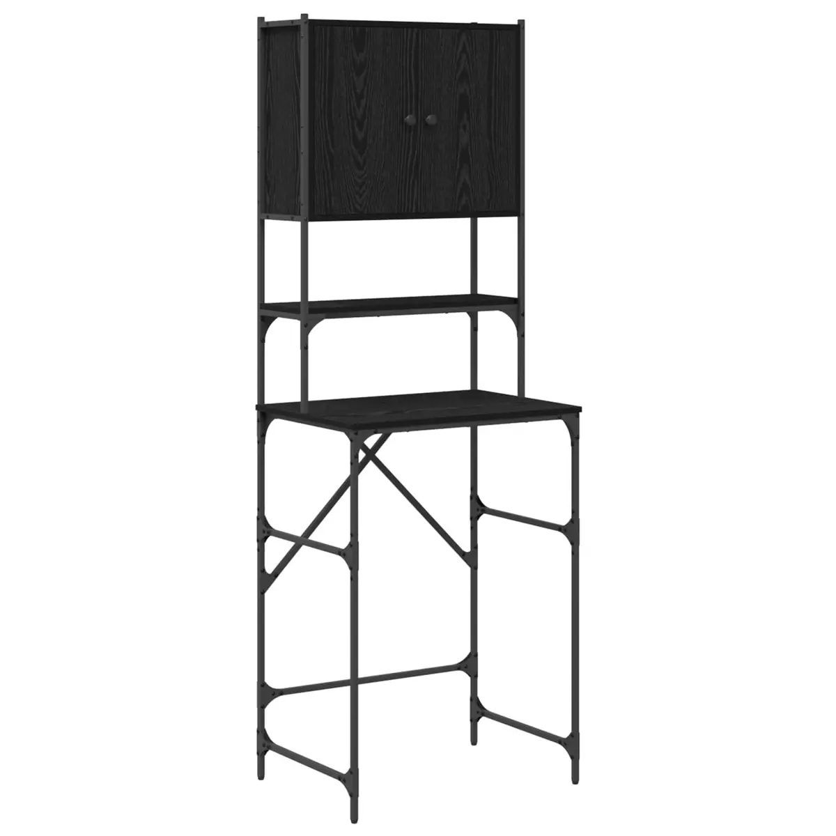 Washing Machine Cabinet Storage Unit Laundry Organizer Black Oak 68x48.5x194cm