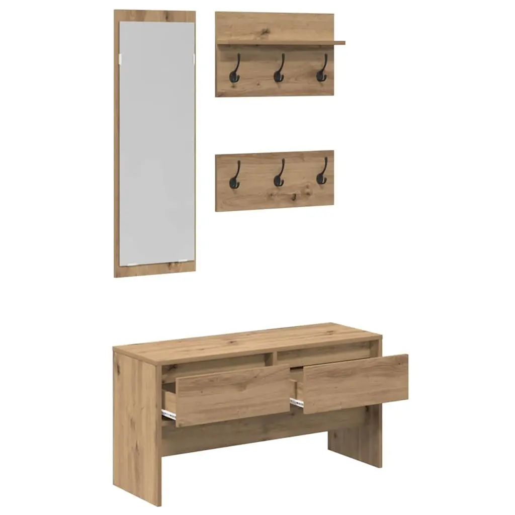 Hallway Furniture Set Storage Bench Mirror Coat Racks Entryway Organiser Brown