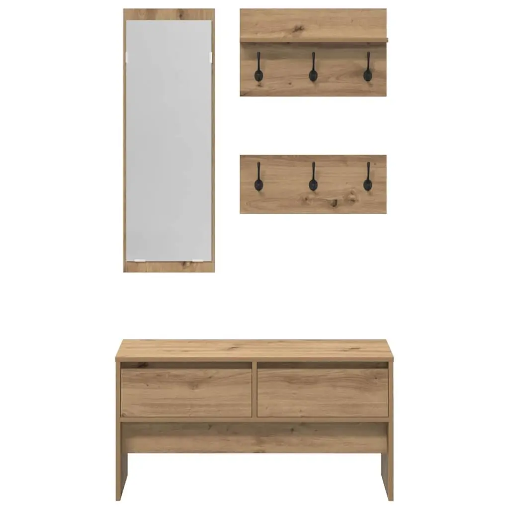 Hallway Furniture Set Storage Bench Mirror Coat Racks Entryway Organiser Brown