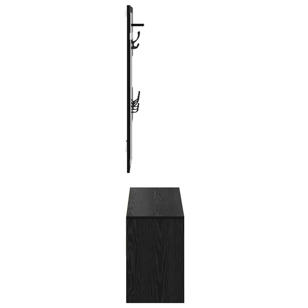 Hallway Furniture Set 4 Piece Storage Bench Mirror Coat Racks Black Oak Entryway