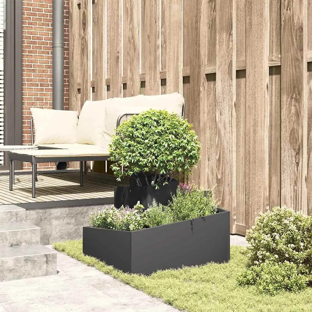 Garden Planter Metal 60x60x50cm Black Outdoor Flower Pot Raised Bed