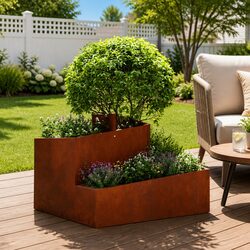 Garden Planter Raised Bed Outdoor Metal Weathering Steel 60x60x50cm Brown Modern