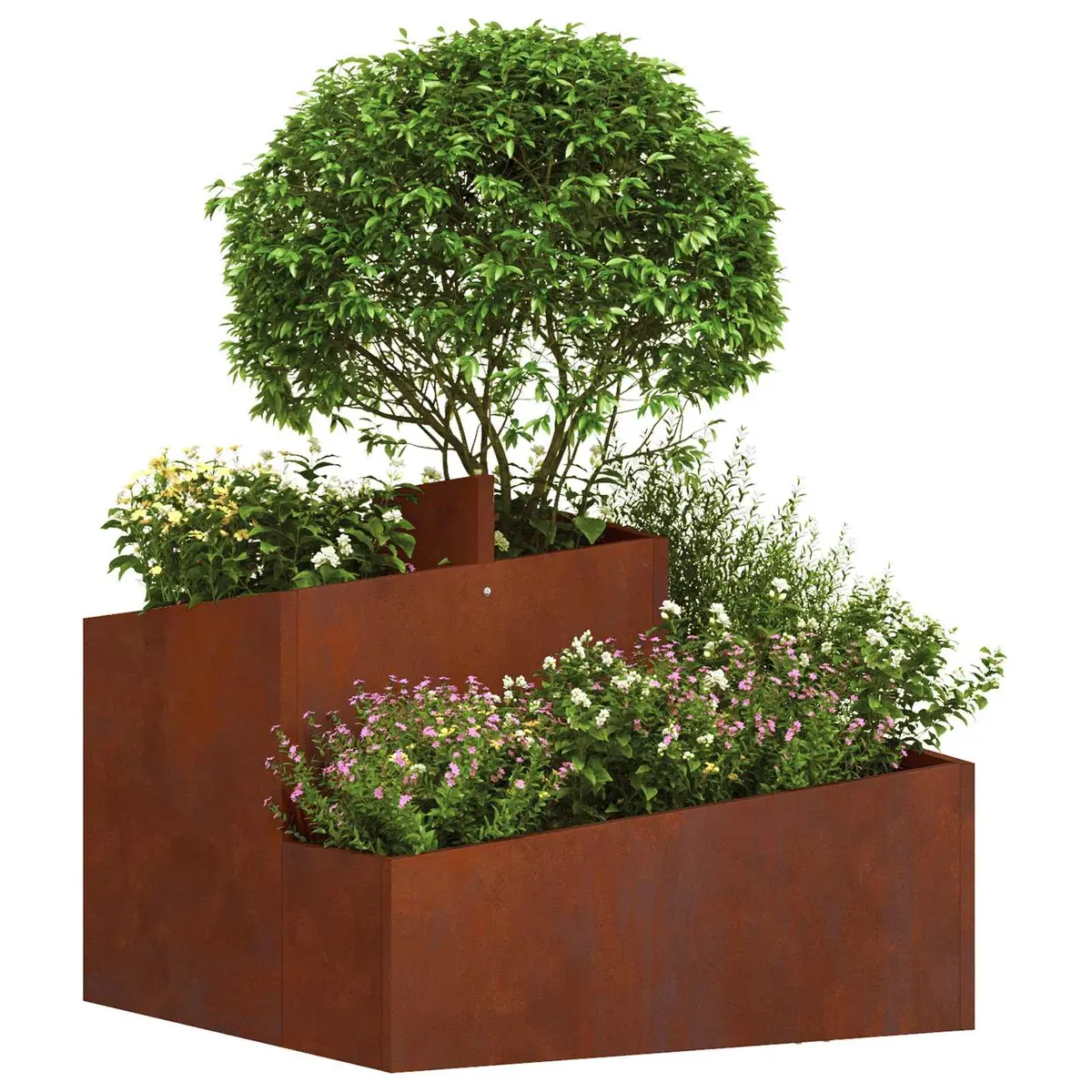 Garden Planter Raised Bed Outdoor Metal Weathering Steel 60x60x50cm Brown Modern