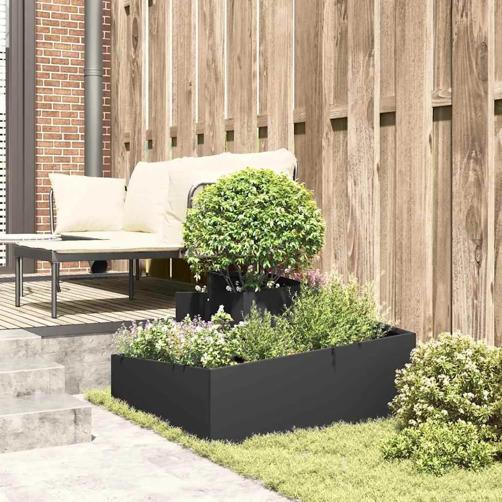 Garden Planter Metal Box 80x80x50cm Black Cold-rolled Steel Outdoor Flowers Vegetables Plants Display