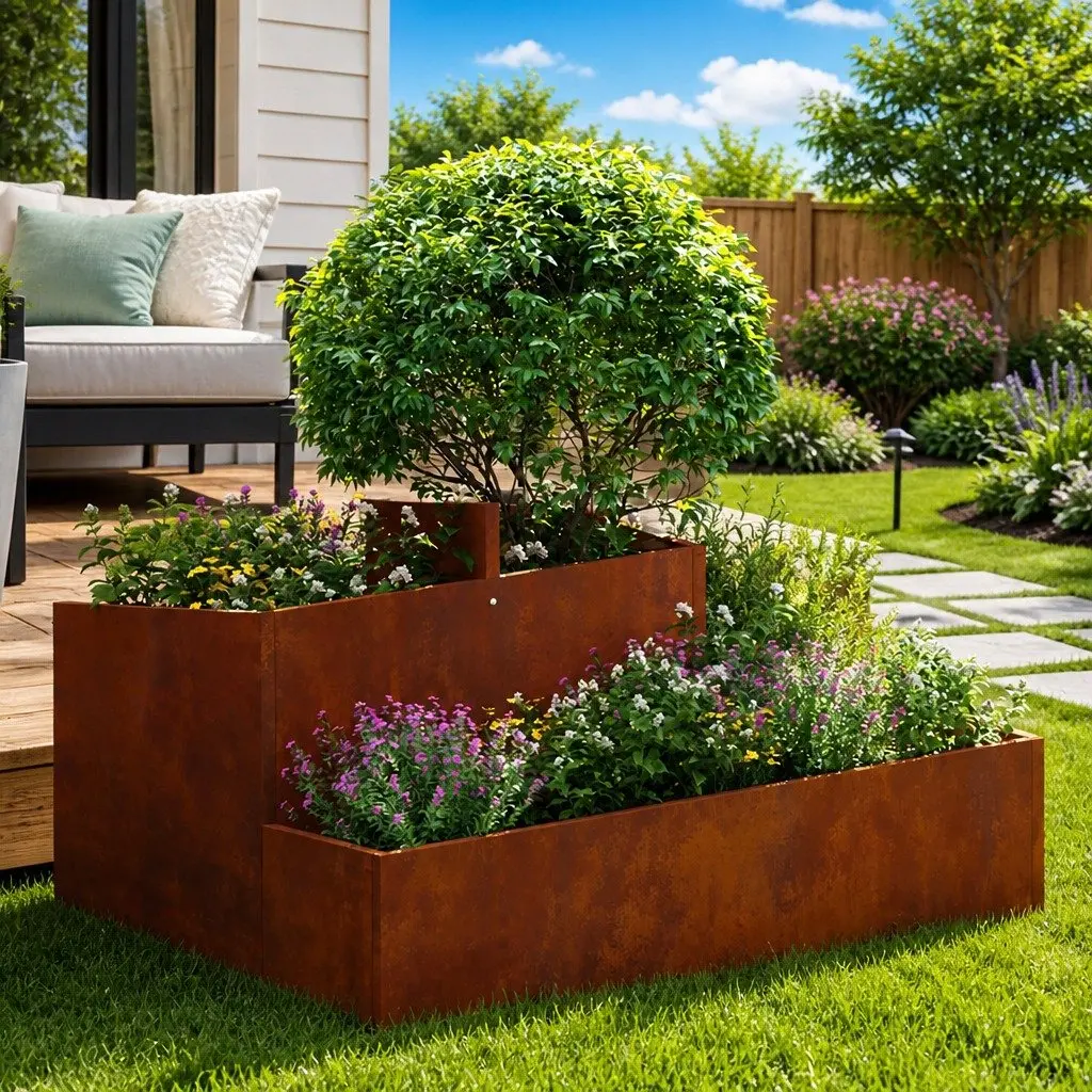 Metal Garden Planter Weathering Steel 80 x 80 x 50 cm Brown Square Outdoor Raised Bed