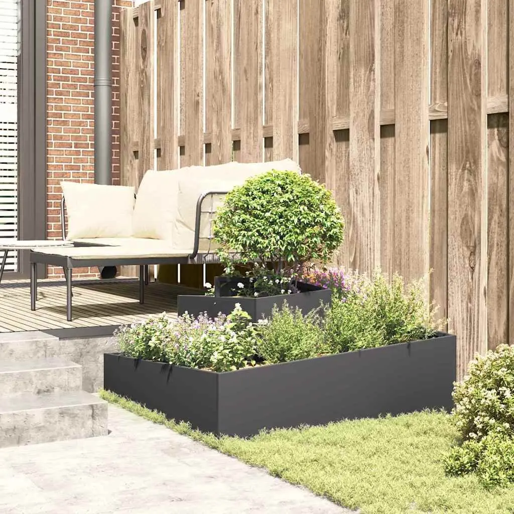Metal Garden Planter 100 x 100 x 50 cm Black Outdoor Raised Bed Flower Box