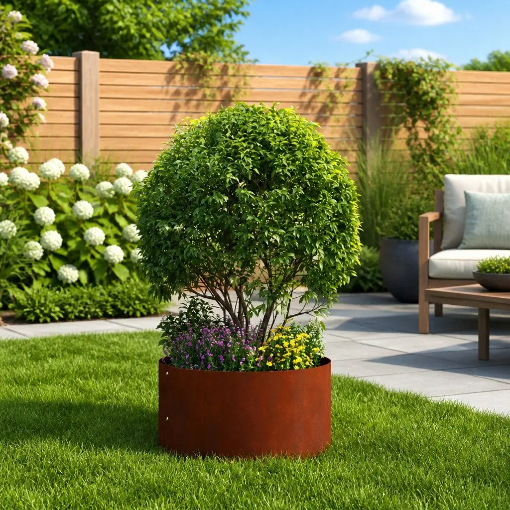 Garden Planter Ring Steel Round 30cm Weathering Brown