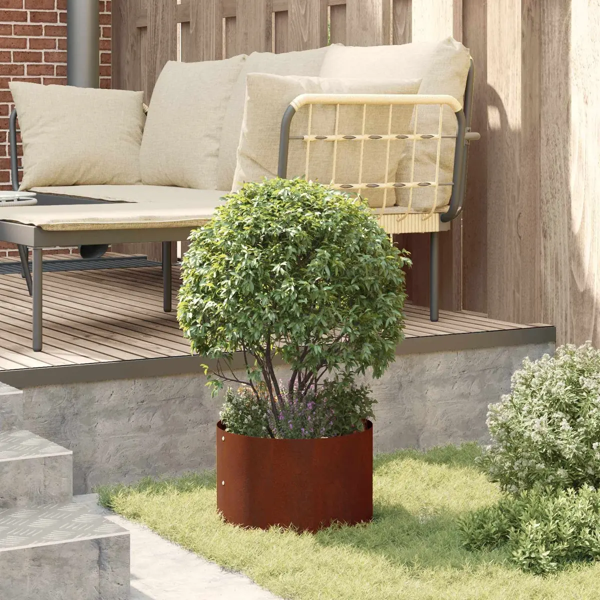 Garden Planter Ring Steel Round 30cm Weathering Brown
