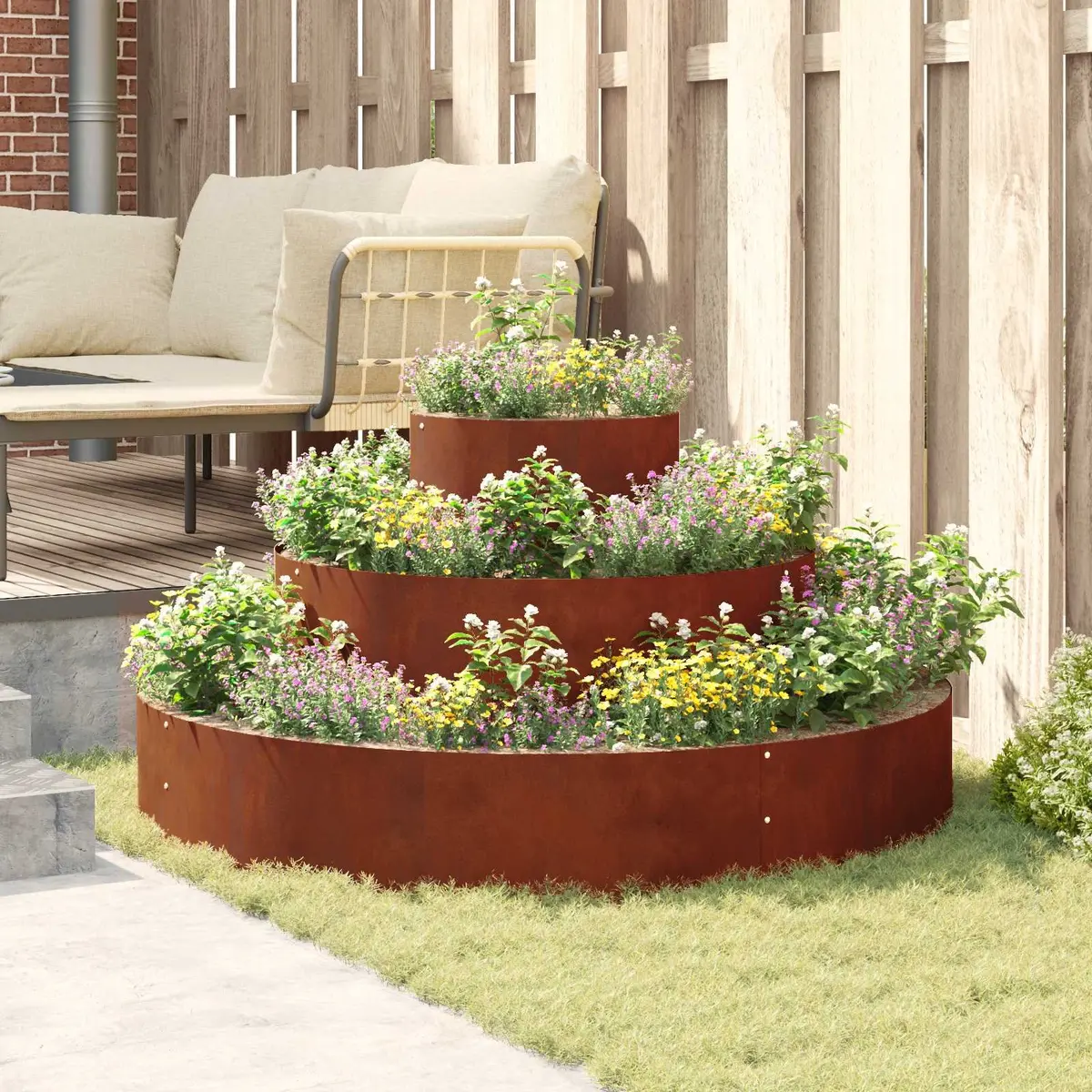 Square Metal Garden Planter Outdoor Weathering Steel Raised Bed 120x120x20cm