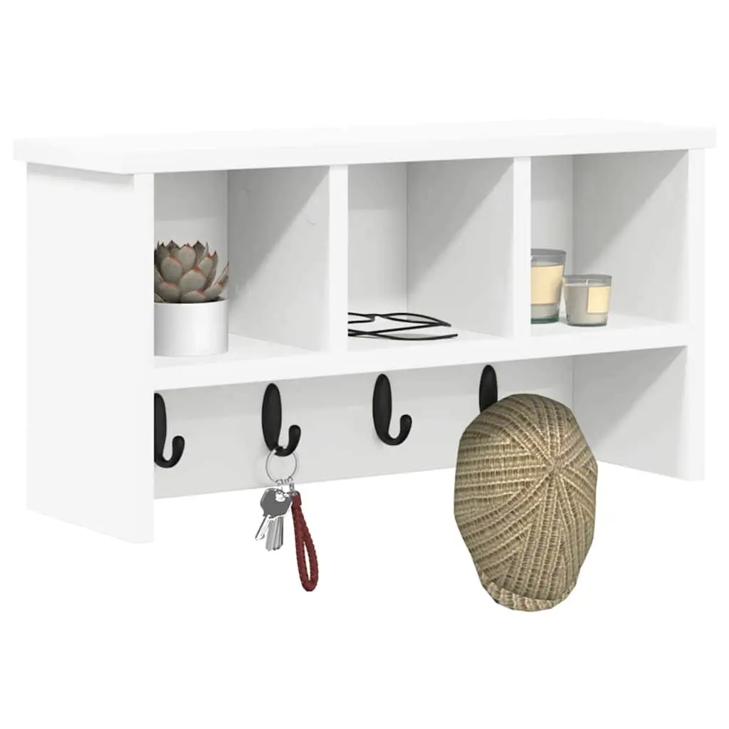 Wall-Mounted Coat Rack with Shelves Hooks White Hallway Entryway Storage