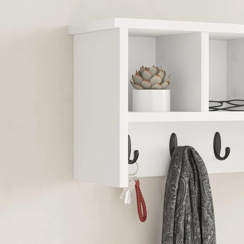 Wall-Mounted Coat Rack with Shelves Hooks White Hallway Entryway Storage