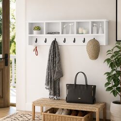 Wall-Mounted Coat Rack White Hallway Entryway Hooks Shelves Storage Organiser