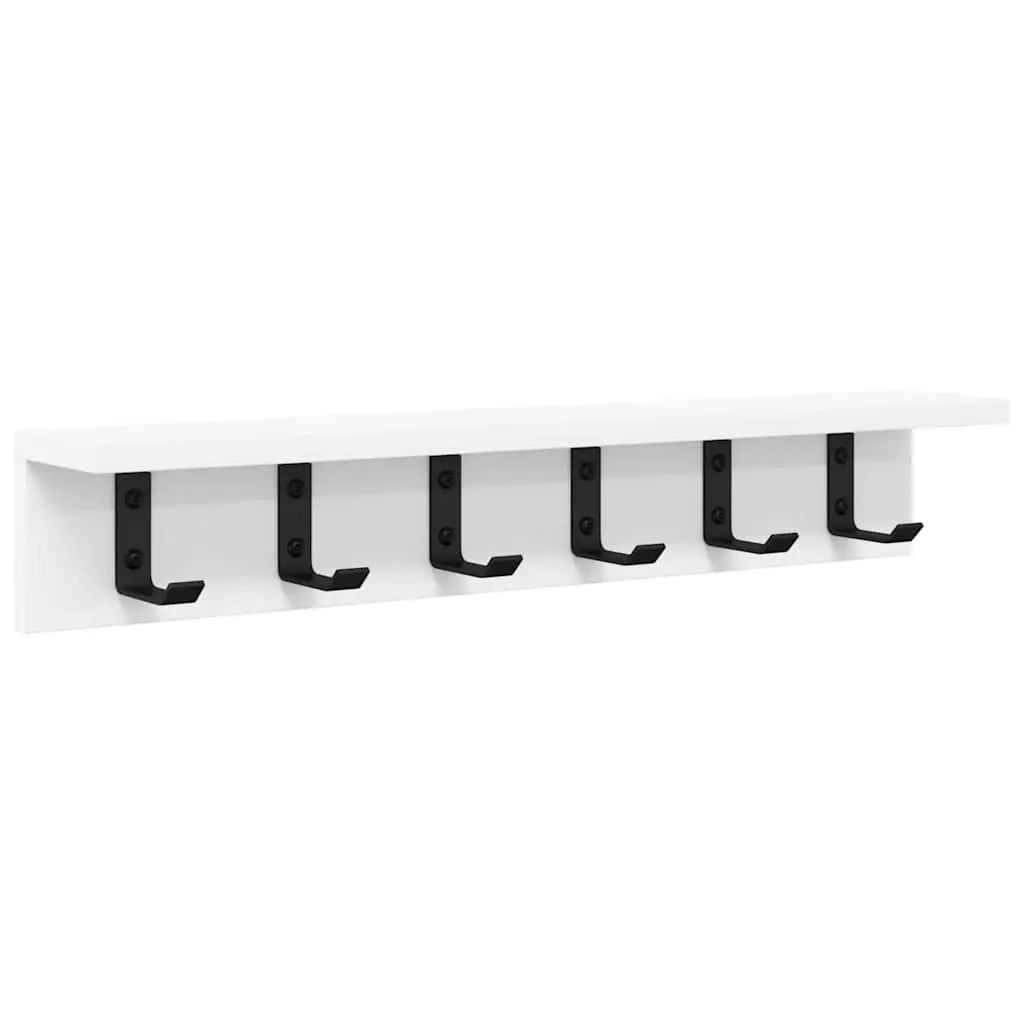 Coat Rack Wall-Mounted 60cm Engineered Wood White Storage Hooks Shelves for Hallway