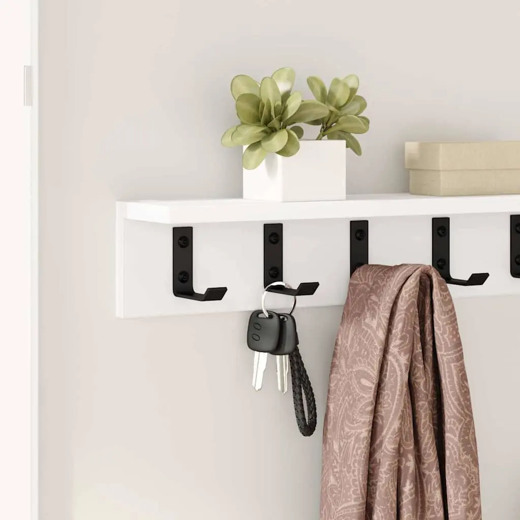 Coat Rack Wall-Mounted 60cm Engineered Wood White Storage Hooks Shelves for Hallway