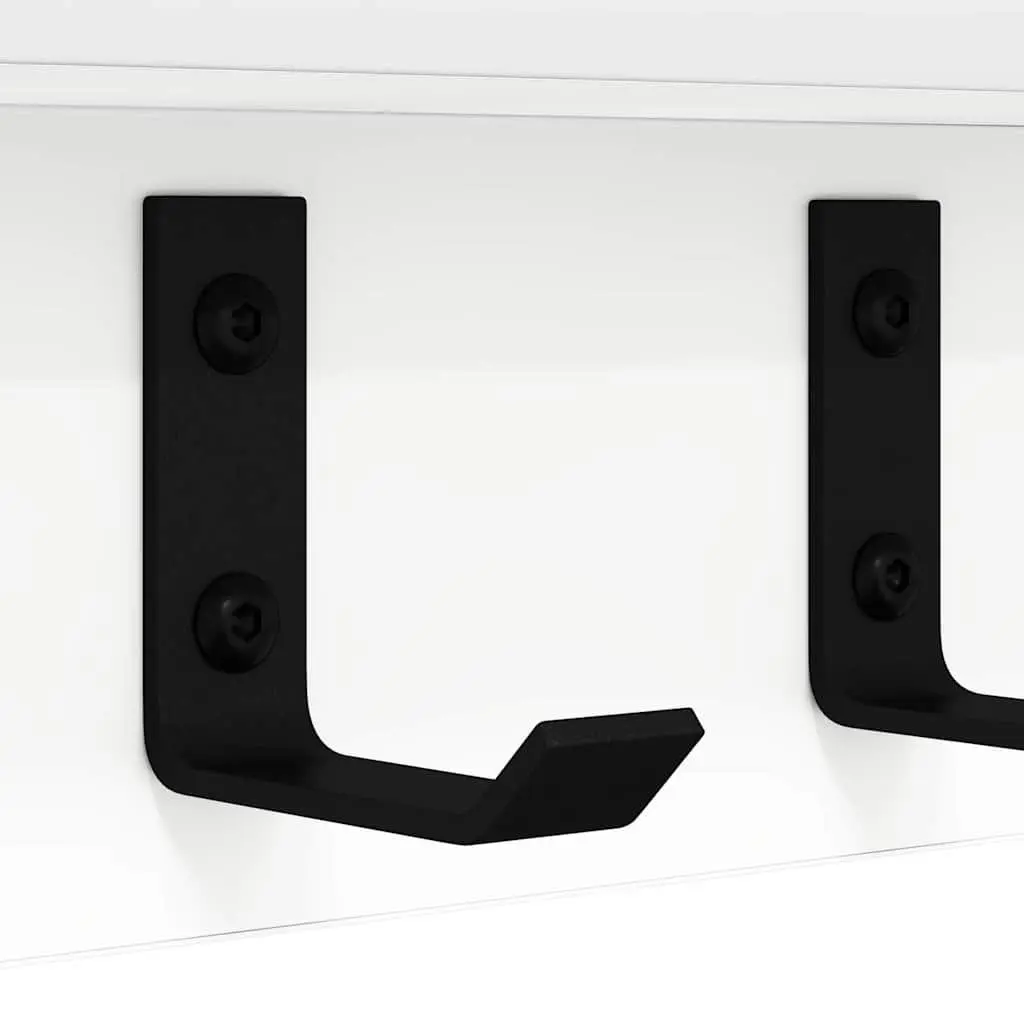 Coat Rack Wall-Mounted 60cm Engineered Wood White Storage Hooks Shelves for Hallway