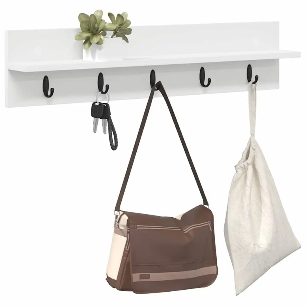 Wall-Mounted Coat Rack 80cm White Engineered Wood Space Saving Organiser for Hallway