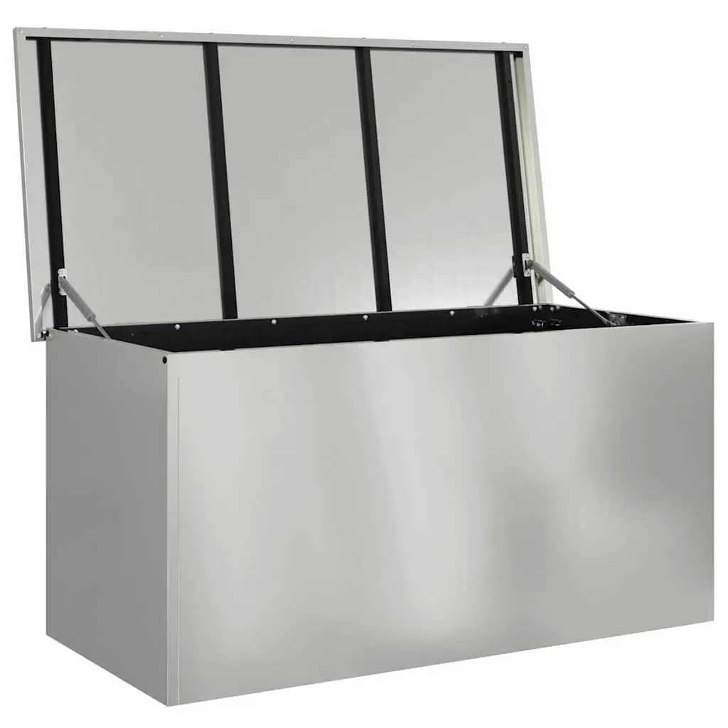 Steel Outdoor Cushion Storage Box 100x50 Silver Gas Lift Lid Weatherproof Garden Organizer