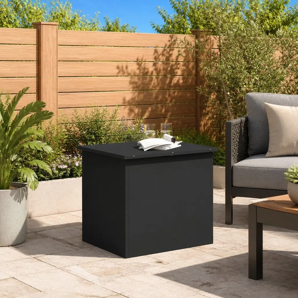 Cushion Storage Box Galvanised Steel 55x50x50cm Black Weather Resistant Industrial Style Outdoor Furniture