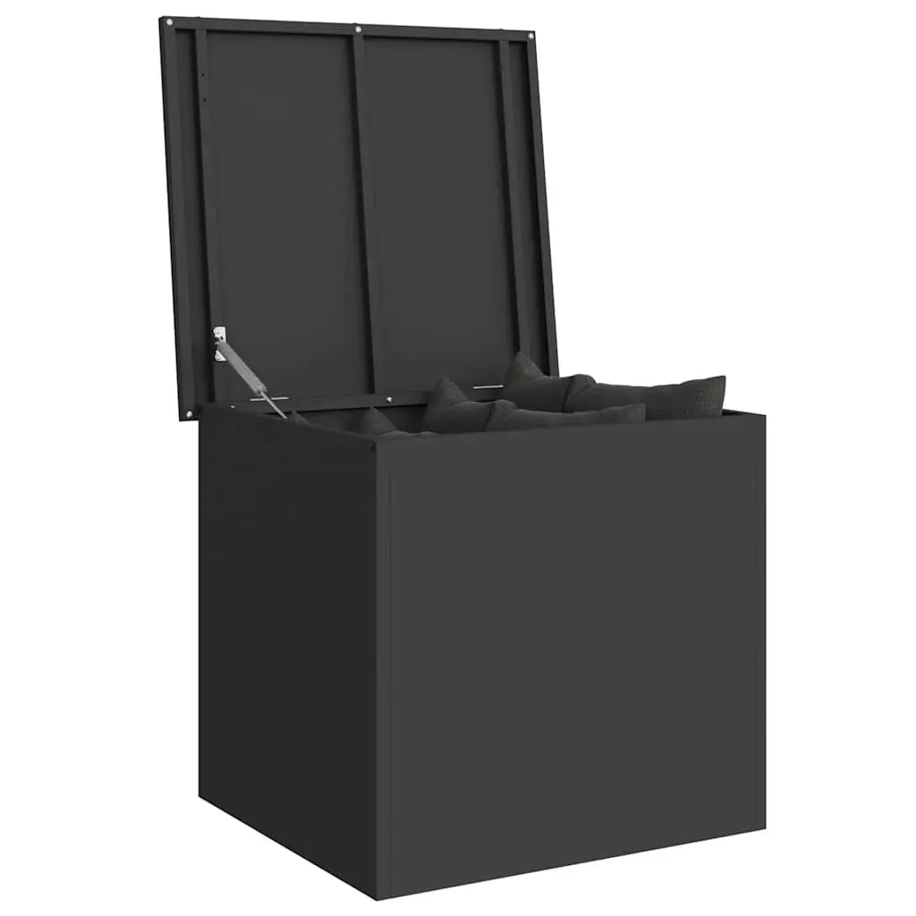 Cushion Storage Box Galvanised Steel 55x50x50cm Black Weather Resistant Industrial Style Outdoor Furniture