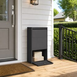 Parcel Drop Box with Storage Black 44 x 22 x 82 cm Steel Post Mailbox Outdoor