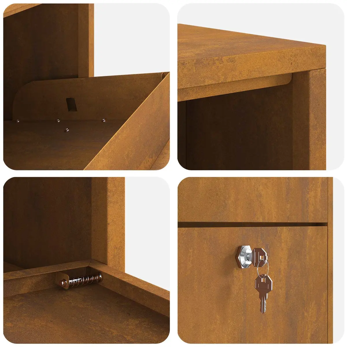 Parcel Drop Box Weathering Steel Rectangular Brown 44 x 22 x 82 cm