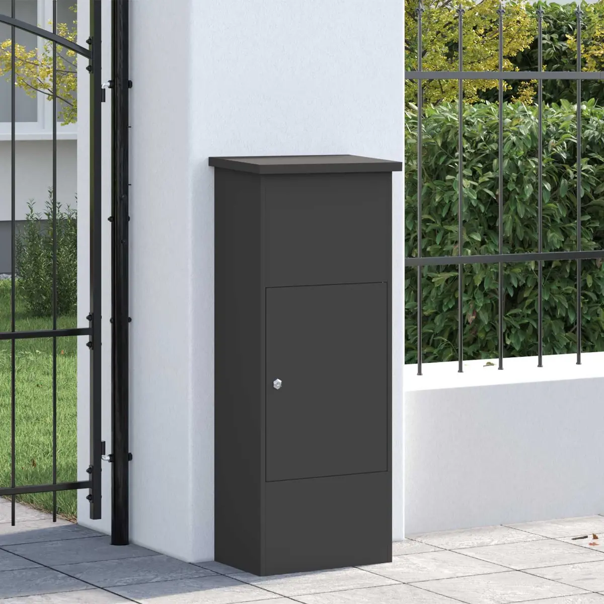Parcel Drop Box Steel Black Outdoor Storage Hinged Doors 44.5 x 29 x 110.5 cm