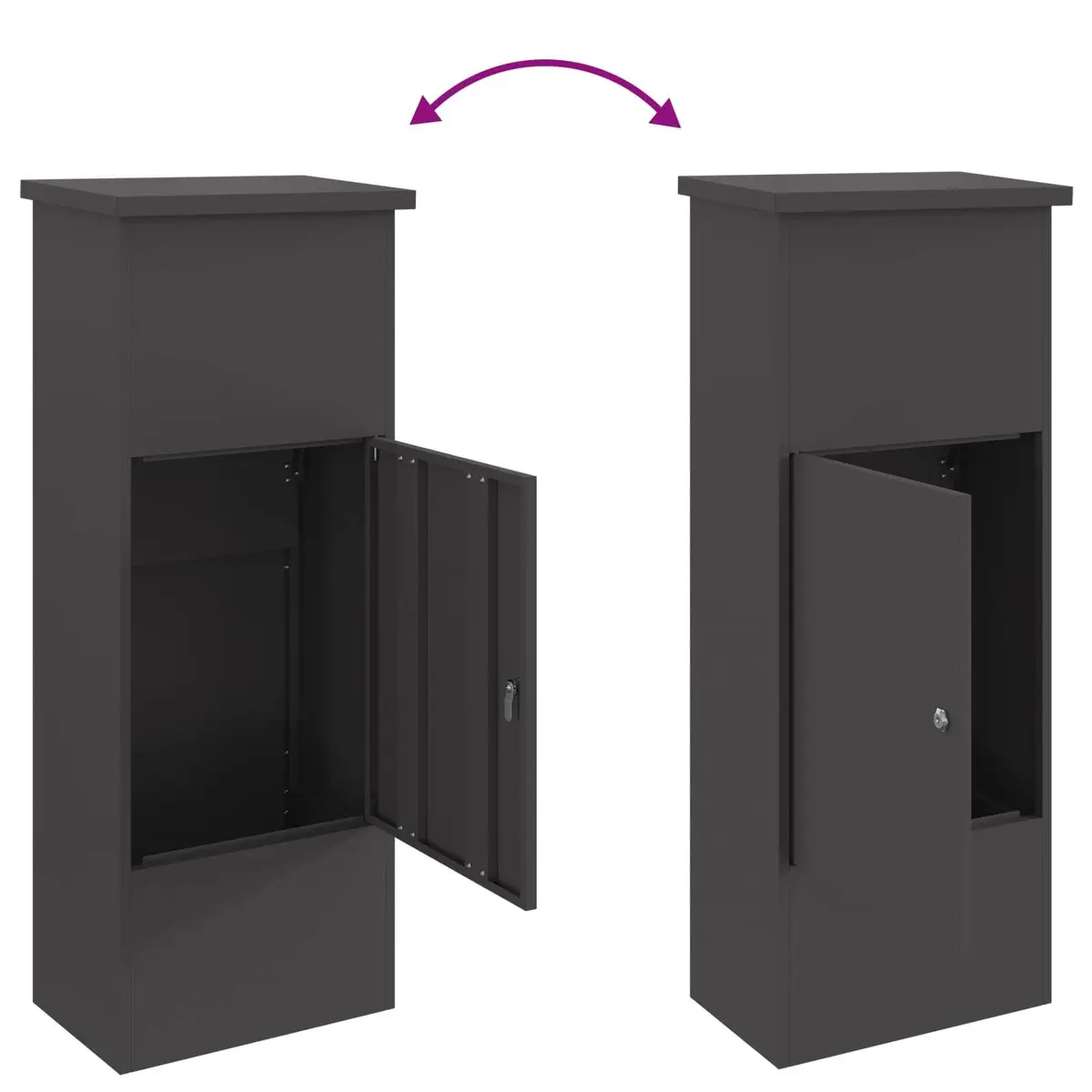 Parcel Drop Box Steel Black Outdoor Storage Hinged Doors 44.5 x 29 x 110.5 cm