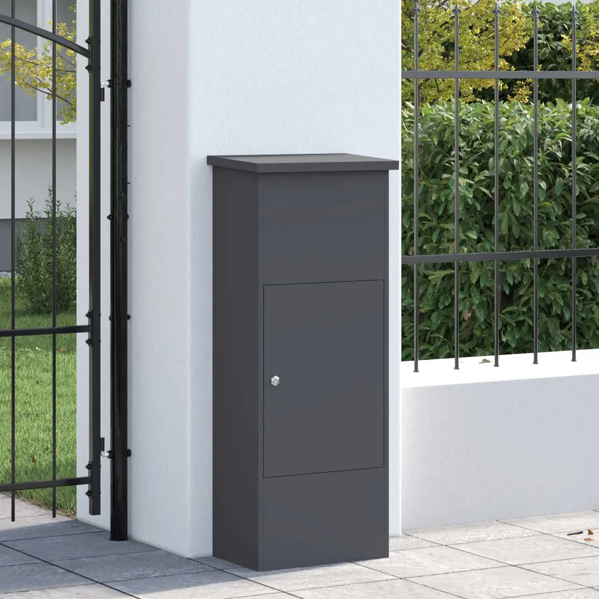 Outdoor Steel Parcel Drop Box Anthracite 44.5 x 29 x 110.5 cm with Hinged Door and Secure Deadbolt Lock