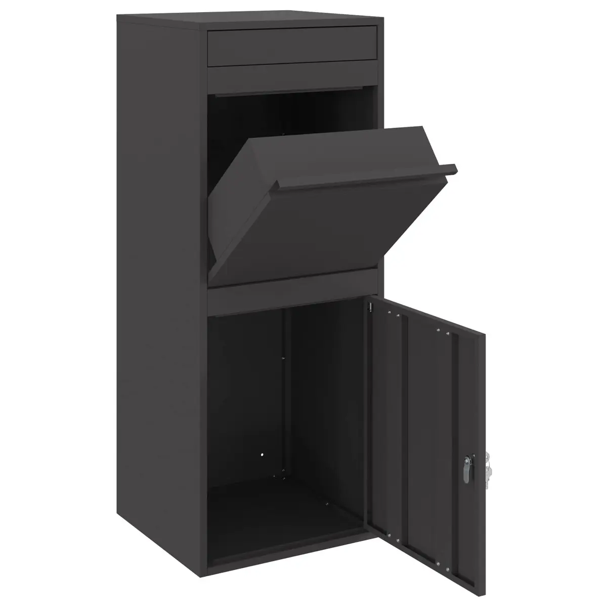 Parcel Drop Box Steel Hinge Door Deadbolt Lock Black Outdoor