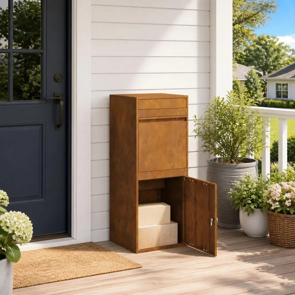 Outdoor Parcel Drop Box Weathering Steel Brown