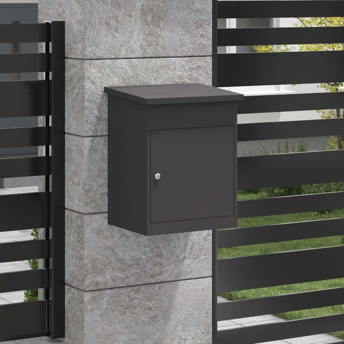 Parcel Drop Box Steel 47.5 x 38 x 59 cm Black Outdoor Mailbox