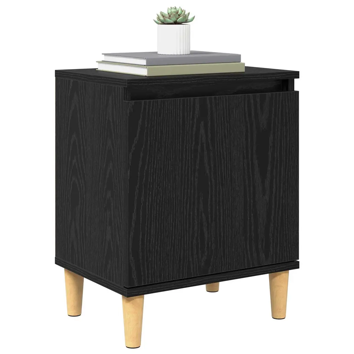 Nightstand Engineered Wood Hinged Door Black Oak Size 40 x 30 x 50 cm