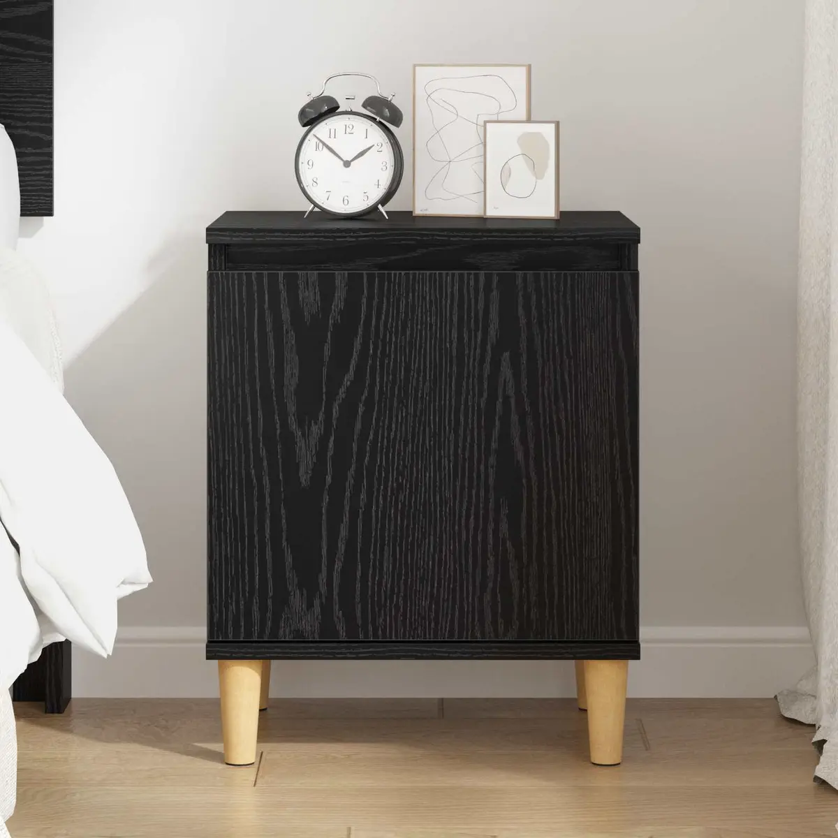 Nightstand Engineered Wood Hinged Door Black Oak Size 40 x 30 x 50 cm