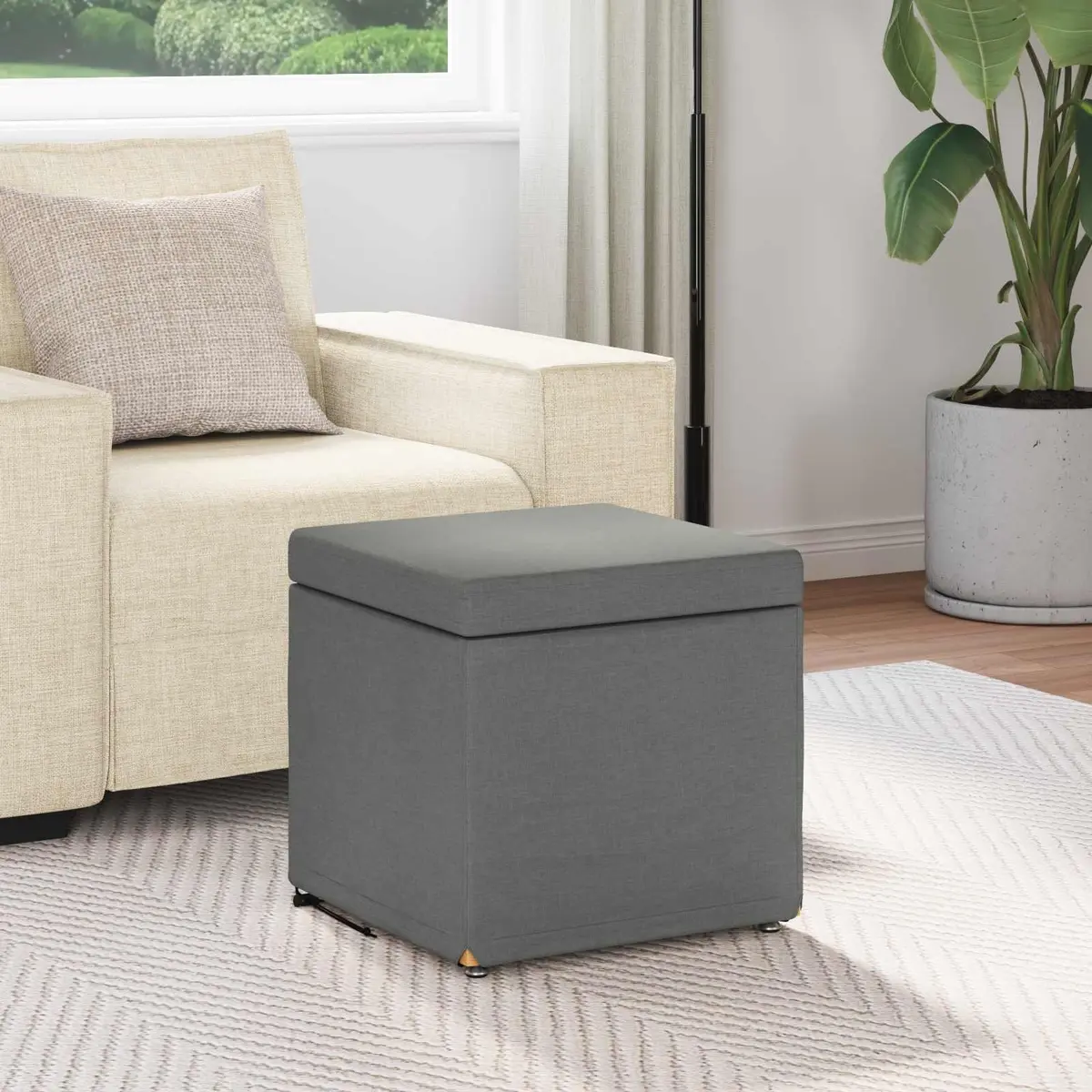 Backless Bar Stool Fabric Cushion Seat Grey 41x41x40cm Indoor Furniture