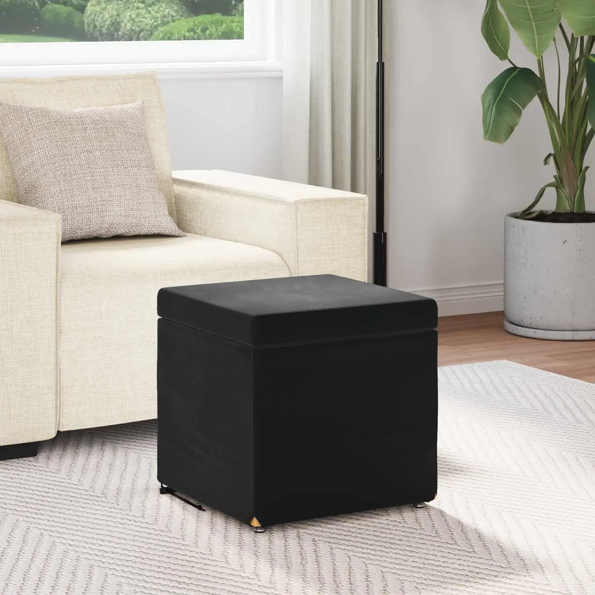 Bar Stool Backless Velvet Cushioned Seat 41cm Black