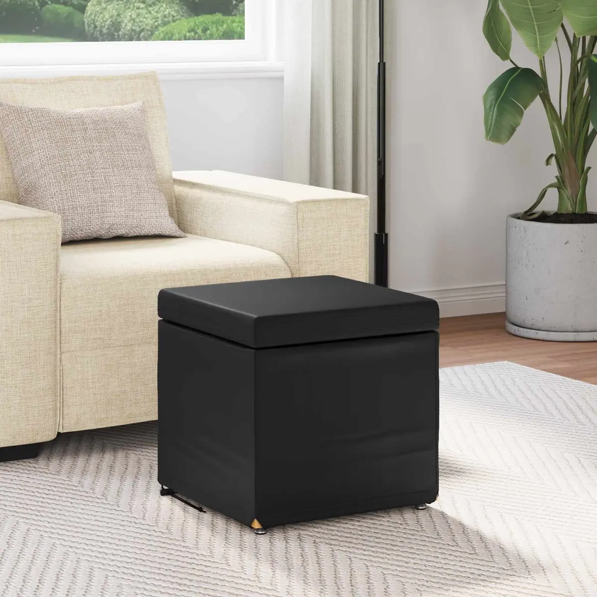 Bar Stool Backless Cushioned Faux Leather Black 41 x 41 x 40 cm