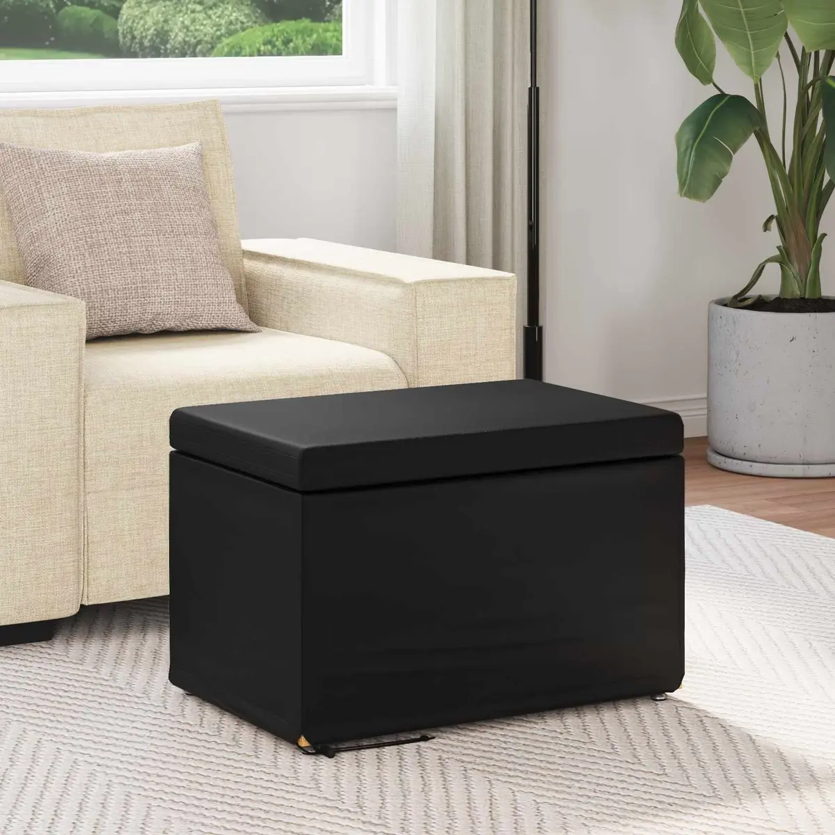 Black Backless Bar Stool Modern Kitchen Dining Seat Faux Leather Cushion