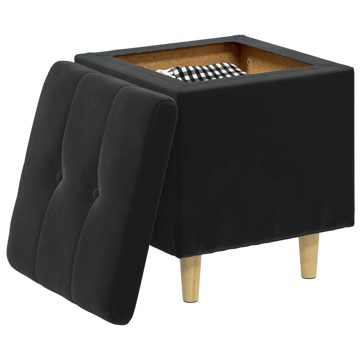 Black Storage Ottoman with Cushion for Home Use