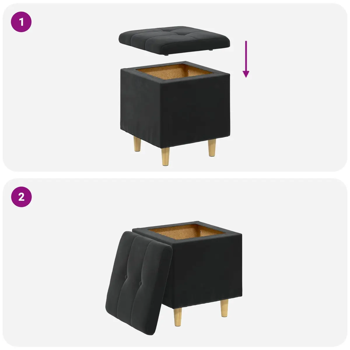 Black Storage Ottoman with Cushion for Home Use
