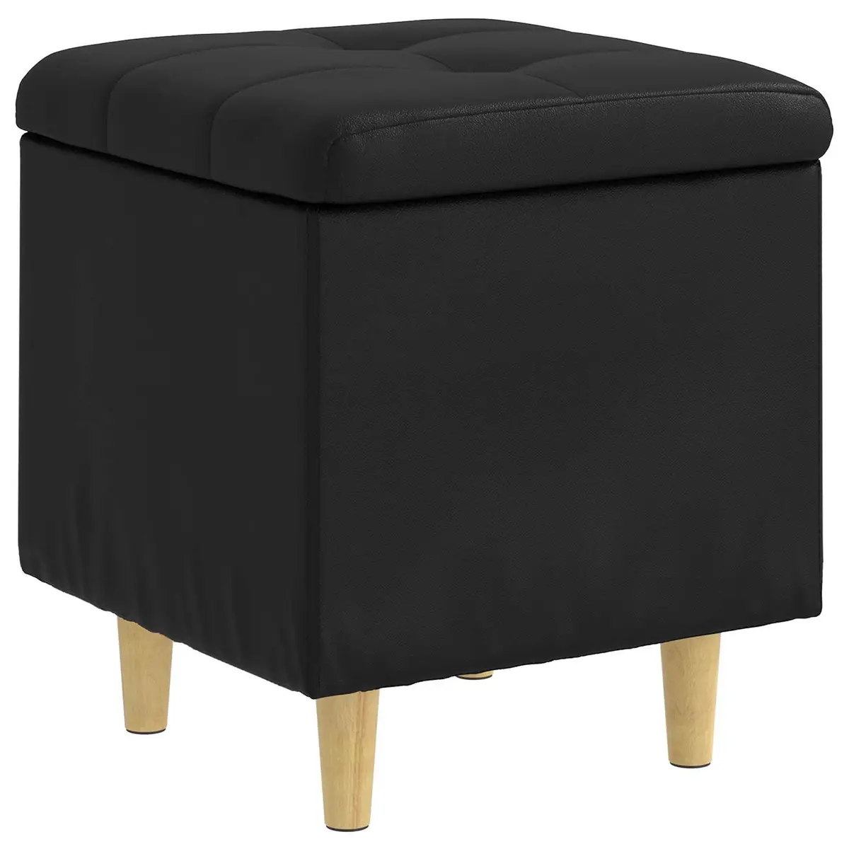 Storage Ottoman Faux Leather Tufted Cushion Black 40 x 40 x 45 cm