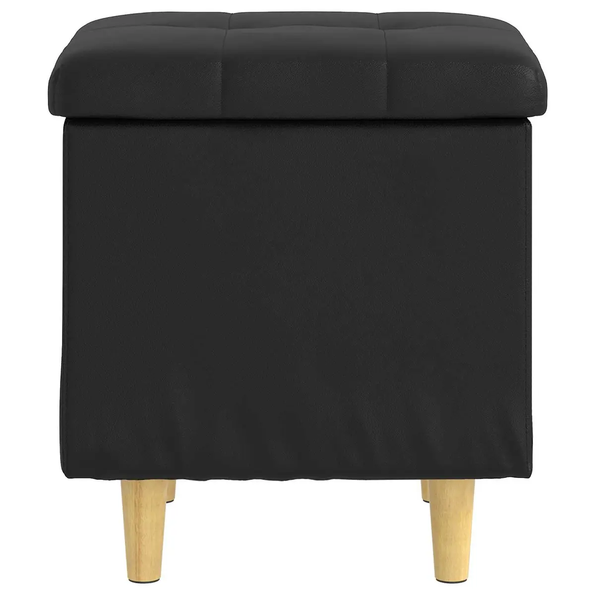 Storage Ottoman Faux Leather Tufted Cushion Black 40 x 40 x 45 cm