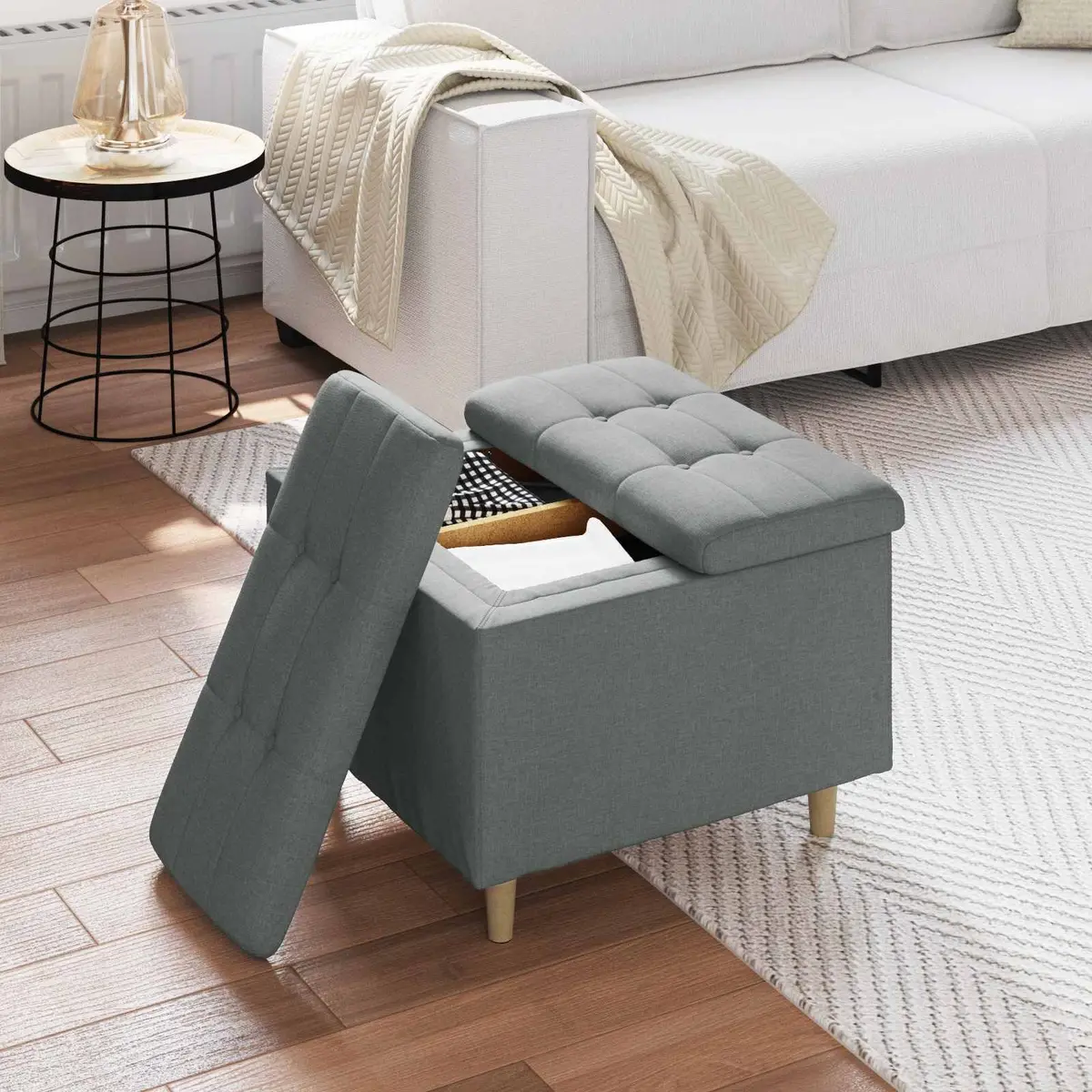 Grey Ottoman for Living Spaces 60x60x45cm